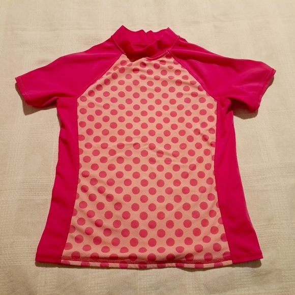 Lands End girls size 12 2 tone pink rash guard with polka dots design - Picture 1 of 4